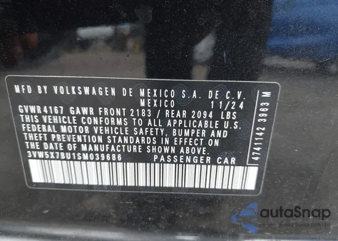 2025 Volkswagen Jetta 1.5T S из США, поврежденный, VIN 3VW5X7BU1SM039686